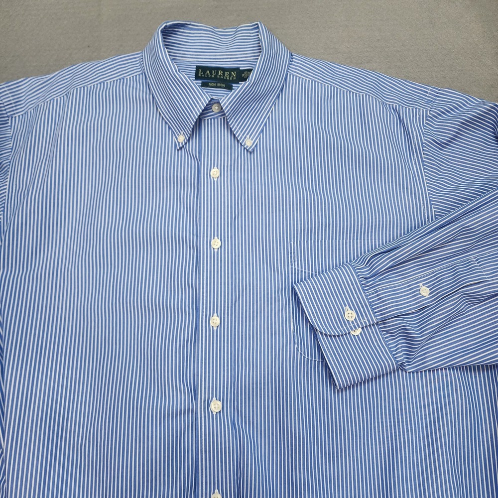 Lauren Ralph Lauren Button Down Shirt Blue White Striped Non Iron Mens 18 34/35